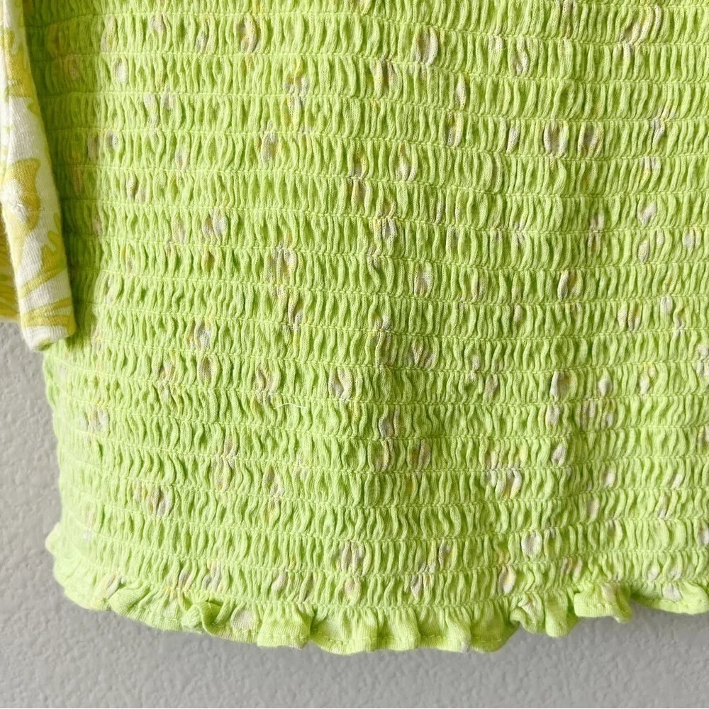 Free People Marigold Top Key Lime Combo Floral Smocked Cropped Size Medium